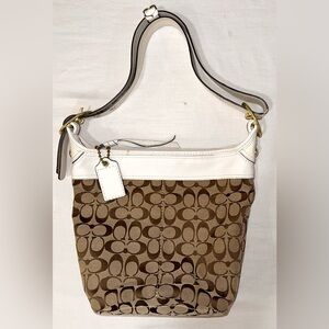 Coach Brown and White Signature Shoulder Bag